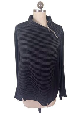 Jamie Sadock Golf Pullover Top L-XL Black 1/4 Zip Ribbed Chic Luxe Athleisure